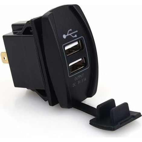 5V 3.1A Adaptateur Chargeur USB 2 Ports Universel Rapide Prise USB Moto DC 12V-24V Bleu LED pour Voiture, Moto Bateau