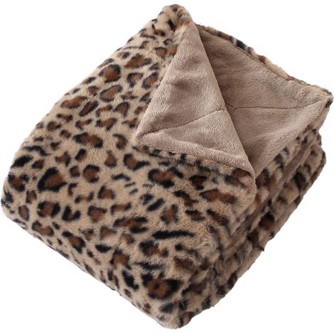 Plaid effet fourrure léopard 300 g/m² en flanelle avec sac de rangement - 125x150cm - Noir (1/2)
