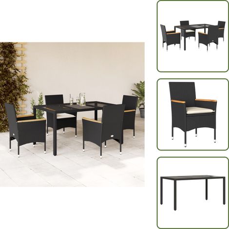 Ensemble à manger de jardin et coussins 5 pcs noir rotin verre - Salon De Jardin - Mobilier De Jardin - Set De Salon De Jardin - Table De Jardin - Chaises De Jardin (1/5)