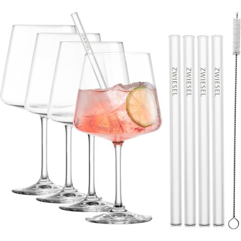 After Work Drinks Goblets, set de 4 verres à cocktail, 4 pailles en verre et 1 brosse, verres en cristal résistant au lave-vaisselle, fabriqué en Allemagne (art. n° 124685) (1/5)