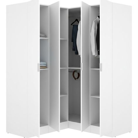 Großer Woodbury-Kleiderschrank, Schlafzimmer 8 Regale, Kleiderstange, Schubladen, 131x184h cm Weiß