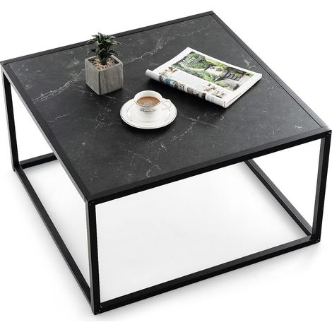 Costway – Table basse carrée moderne 70x70x40 cm – Dessus en faux marbre – Structure en acier antirouille – Patins antidérapants pour stabilité (1/5)
