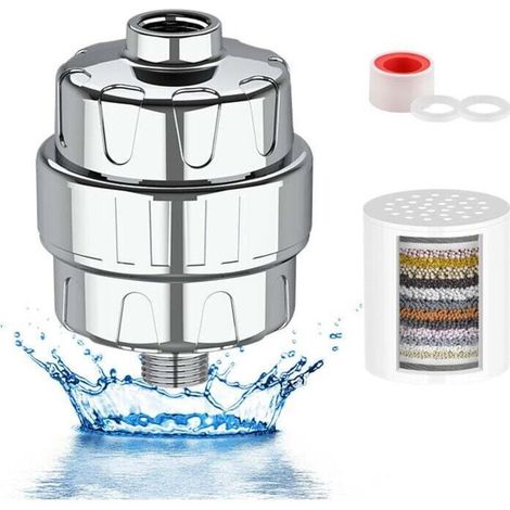 15 Étapes Filtre Douche Anti Calcaire, Filtre de Douche avec Vitamine C pour l'eau dure, Filtre Pommeau Douche, Filtre à Eau Douche avec 2 Cartouches, pour éliminer chlore les métaux lourds (1/4)