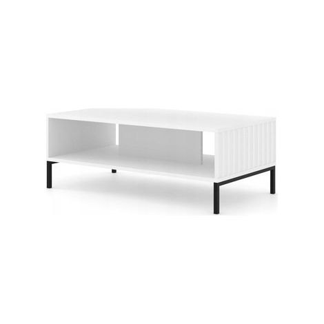 Table basse blanc mat fraisé 90x60cm avec étagére de haute qualité modèle VAGUE pieds noir