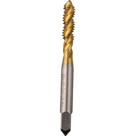 Taraud 1/4-20 UNC HSS, pas droit, spiralé, 3 gouj., évac. copeaux (1/5)