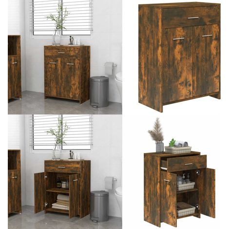 Badezimmerschrank Räuchereiche 60x33x80 cm Holzwerkstoff - Badezimmermöbel - Holzschränke - Schrank - Badschrank - Aufbewahrungsmöbel - Home & Living