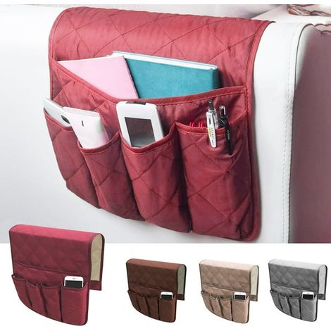 Accoudoir anti-dérapant Caddy Organiseur de poche pour canapé, fauteuil inclinable, causeuse, rangement pour téléphone, livre, magazines, fauteuil support de télécommande