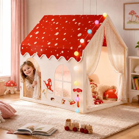 Children's indoor tent with lights, 63 x 105 x 128 cm, teepee tent for children's room, children's bed tent as a cosy corner, play tent for indoor aged 3 years, girls
