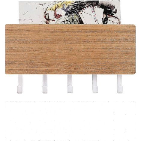 Porte-clavier mural en bois avec étagère et 5 crochets
