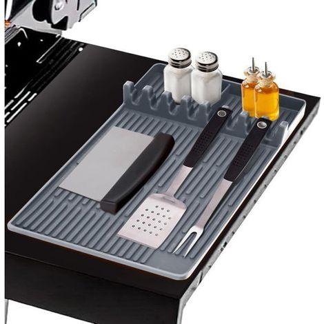 Tapis de Cuisson Barbecue, Ustensiles Barbecue Compatible avec Grille à Gaz, Tapis de Spatule en Silicone Tapis d’Etagère Latérale pour BBQ Grills Comptoirs,40cm (1/4)