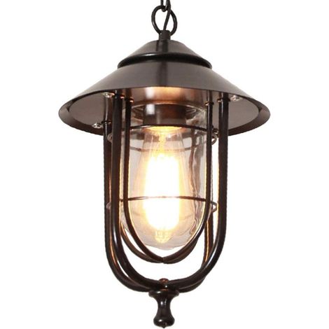 E27 Lampes Suspendues Lampe Pendentif Extérieure Noir Rétro IP44 Vintage Industriel Fer Plafonnier Éclairage Imperméable À La Pluie Pavillon Villa Loft Lustre Lumière Extérieure (A)