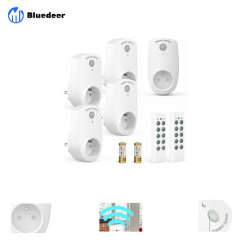 Lot de 5 Prise Programmable Électrique, Prise Télécommandée sans Fil avec 2 Télécommandes 2 Piles Fournies, 30M de Distance de Contrôle dans la Zone Ouverte, Fonction on/Off