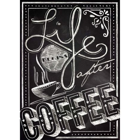 Tableau noir & blanc parfait pour cuisine | Tableau motif & inscription café idéal pour salon | Tableau sur toile moderne 0,5 x 0,7 m (1/2)