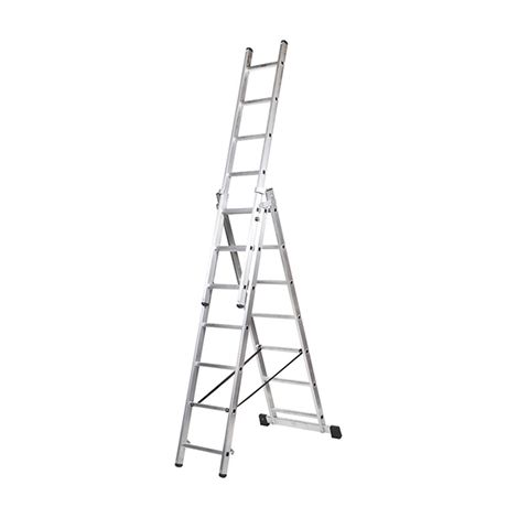 KORMAX escalera aluminio industrial triple 12 p. , Escalera de aluminio industrial doble 312A12 peldaños x 3 tramosAltura extendida 7,88 mtAltura en tijera 3,20 mAl