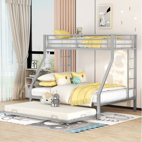 Letto a castello 90/140x200 cm in metallo argento con letto estraibile FLORAGRACE (1/5)