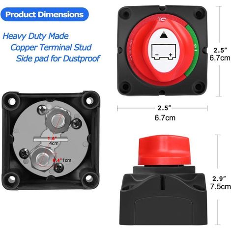 Lot de 2 Coupe Circuit de Autre batterie 12V-24V/300A Interrupteur Isolateur de Autre batterie, Interrupteur de Déconnexion de Autre batterie étanche Commutateur d'Isolateur de Autre batterie pour Voi