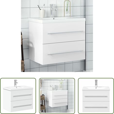 vidaXL Armoire lavabo de salle de bain avec bassin intégré blanc (1/5)
