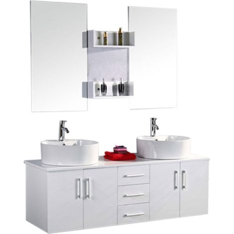 Meuble de Salle de Bain blanc 150 cm Lavabo inclus – Hallie (1/5)