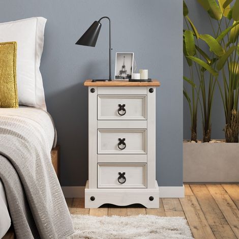 Corona White Narrow 3 Drawer Bedside (1/5)