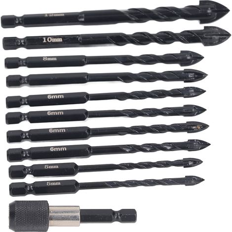 Set de 11 forets béton carbure 5-12mm, queue hexagonale, forme croix, pour maçonnerie, verre, brique et carrelage (1/5)