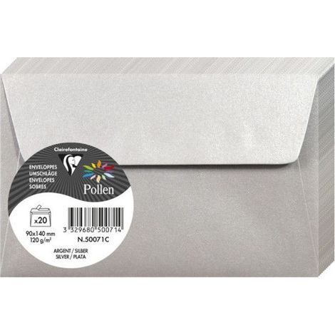 Enveloppe - CLAIREFONTAINE - Pollen - 120g - 90x140 mm - Argent - Paquet de 20