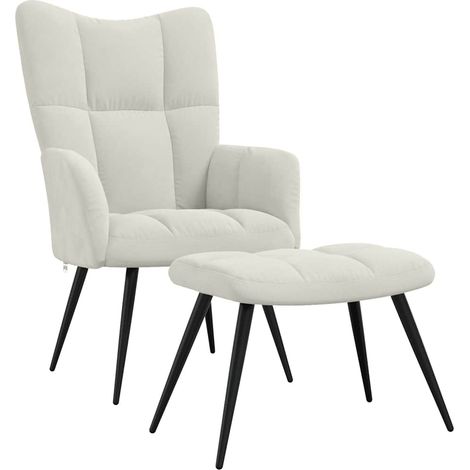 Maison Exclusive - Relaxsessel mit Hocker Cremeweiß Samt (1/5)