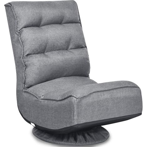 COSTWAY Silla de Suelo con Respaldo Ajustable en 5 Posiciones Silla de Relax Meditación con Base Giratorio 360 ° para Hogar TV Gris (1/5)