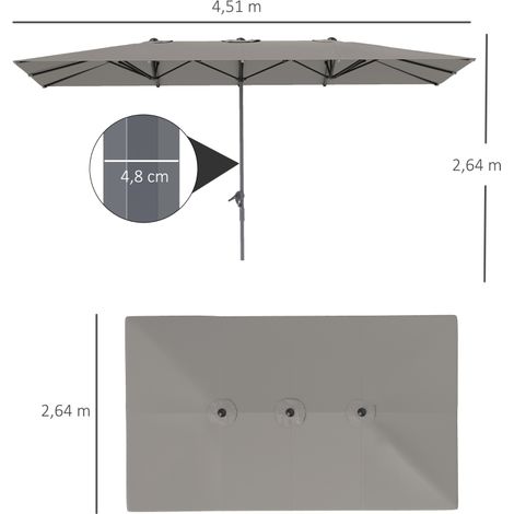 Parasol double à manivelle, 451 x 264 cm, protection UV 50+, résistant au vent, parasol de jardin, parasol de balcon, aluminium, parasol de marché, protection solaire pour balcon, terrasse, jardin, gr (1/5)