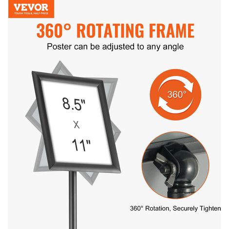 Porte-Affiche 279 x 216 mm Présentoir sur Pied Rotation à 360° Hauteur Réglable 820-1250 mm Panneau d'Affichage en Alu avec Base Le… (1/5)