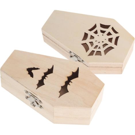 2 Pieces Gothic Coffin Box in Beige Wood, Practical and Handcrafted, Unique and Creative Jewelry Box for Theme Parties and Festivals (1/5)