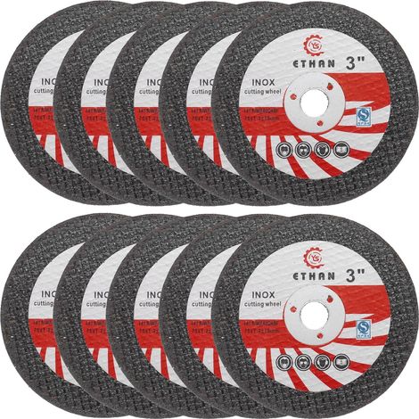 Lot de 10 disques à tronçonner 3« x 1/20 » x 3/8" - Disques à tronçonner ultra-fins pour meuleuse d'angle, disques de coupe universels pour l'acier inoxydable, la fonte et le cuivre, couleur noire (1/5)