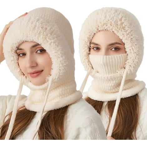 Balaclava - Écharpe Casquette 3-en-1 - Pour Femme - En Acrylique Mélangé - Anti-Vent - Pour Activités Extérieures - 1 Pièce (1/5)