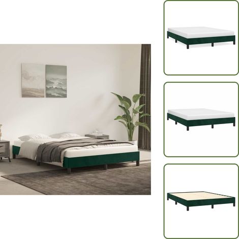 Cadre de lit sans matelas vert foncé 140x190 cm velours - Cadre De Lit - Lit En Velours - Lit Double - Literie - Meuble De Chambre (1/5)