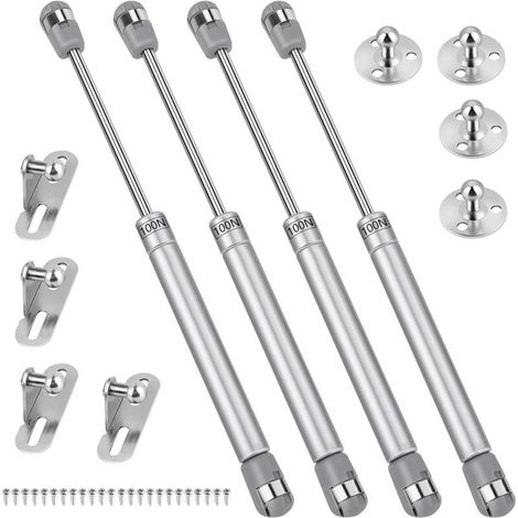 Set di 4 molle a gas, ammortizzatori a gas per mobili da 100 N / 10 kg con viti, molle a gas idrauliche per sollevamento per mobili da cucina, armadi e porte di camere da letto, cerniere (1/4)