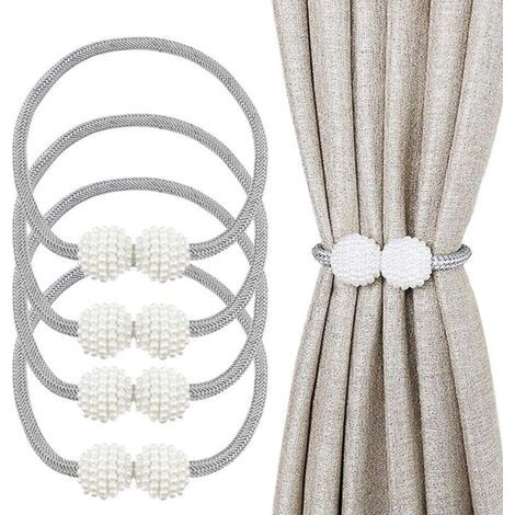 Set of 4 Magnetic Curtain Tiebacks, 48.3 cm with Magnetic Ball - Decorative Tiebacks for Home, Office, Hotel, Window Decoration - Pretty and Trendy - Gray (1/5)