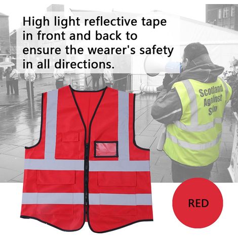 Gilet de sécurité réfléchissant multicolore (Rouge), brassard haute visibilité, veste de chantier homme femme, équipement de protection nuit, taille ajustable, 1 pièce. (1/5)