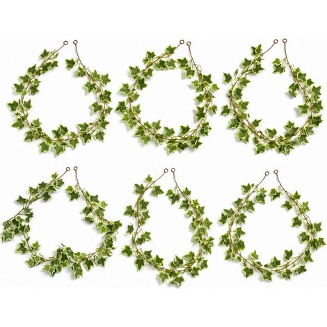 Pack of 6 x 160cm Artificial Ivy Garland Trailing Hanging Plant Faux Foliage - Variegated (1/4)