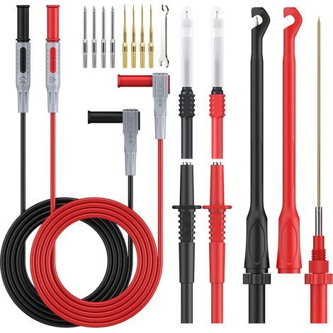 Cordons de Mesure Kits Câbles de Test avec Crochet de Test sans Rupture de Fil Câbles de Rallonge Aiguille de Piercing 4mm Sondes de Test interchangeables pour Multimètre (1/5)
