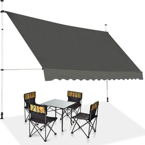 COSTWAY Tenda da Sole per Esterno, Tenda da Sole a Bracci Estensibili con Struttura Telescopica e Tessuto Resistene ai Raggi Solari, Regolabile in Altezza e in Angolazione (400 x 120 cm Grigio)