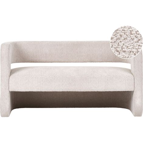 2 Seater Sofa Beige Polyester Chenille Upholstery with Armrests Wide Seat Living Room Modern VIDSEL