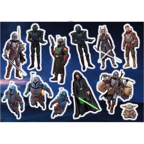 Sticker Mural Géant - les personnages de star wars de la série Mandalorian - 125 x 125 cm (1/2)