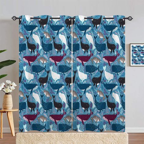 Rideau Occultant sous l'eau Océan Animaux Baleine Rideau Thermique Isolant Tenture Opaque à Oeillets Draperies Intérieurs pour Maison Chambre Salon 2 Panneaux L 117 x H 214 cm - 117L X 214H cm (2 Pann (1/5)