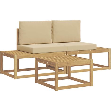 Outdoor Sofa Set with Cushion 3 pcs White and Beige Polyester vidaXL
