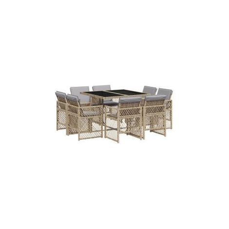 Ensemble à manger de jardin et coussins 9 pcs mélange beige (1/5)