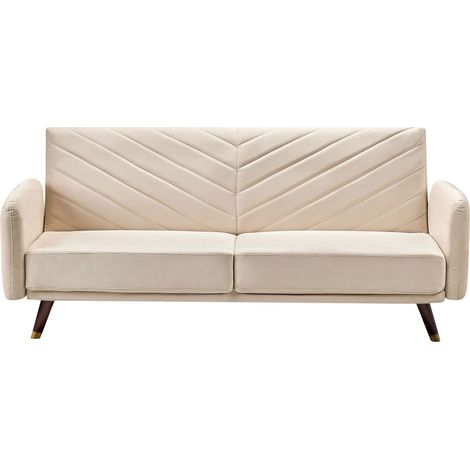 Canapé Convertible Clic Clac 3 Places en Velours Beige avec Espace de Couchage Confortable Idéal pour Salon au Style Glamour et Rétro Beliani