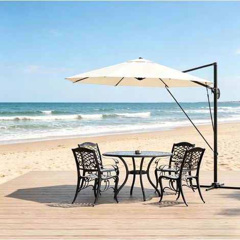 Parasol de balcón redondo de 3 m, giratorio 360°, inclinable en 5 posiciones, beige HAVRYA (1/5)