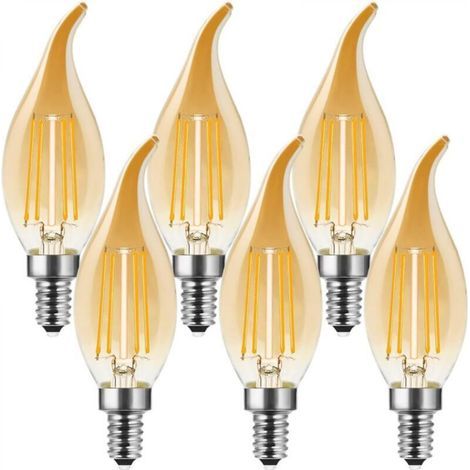 [JAMAIS UTILISÉ] Ampoule Vintage LED C35 E14 4W à Filament Blanc chaud 2700K Filament Vintage Forme de Bougie Rétro Forme de la Flamme 4W équivalent à 40W 400lm Ambre Lot de 6 [Classe énergétique F] (1/4)