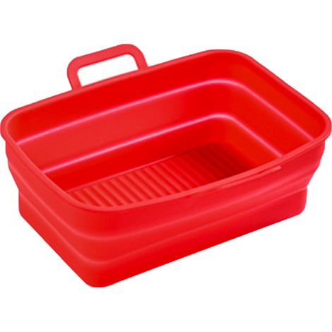 Zusammenklappbare Silikon-Bratpfanne mit Griffen und erhöhtem Rand, wiederverwendbarer Korb für die Küche, Rot (1/5)
