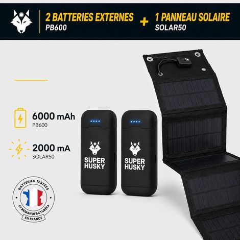 Kit énergie nomade : panneau solaire 15 W + 2 batteries externes 6000 mAh – Super Husky Outdoor (1/5)