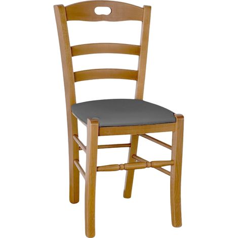 Sedia legno Loris noce chiaro con seduta imbottita ecopelle grigio antracite